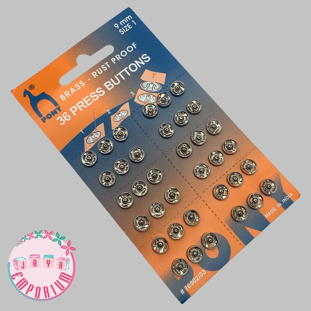 Pony Article #76502 Press Buttons / Snap fasteners Size 1 - 9mm - 36 Counts