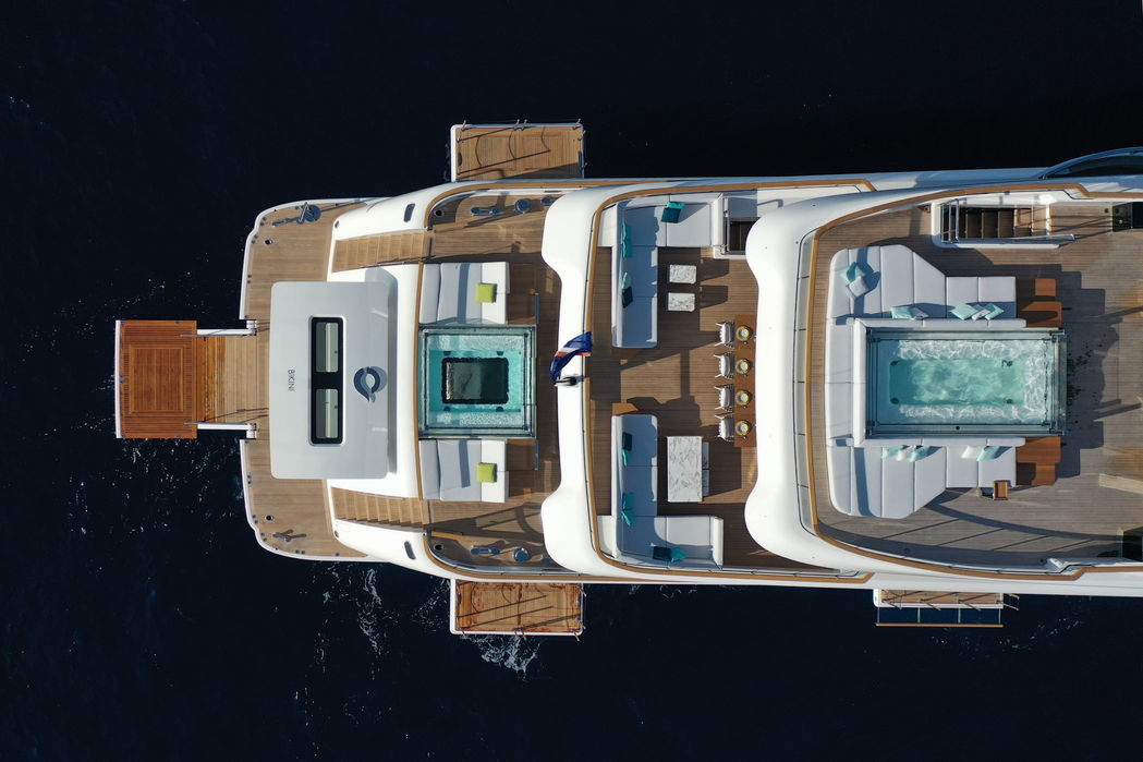 Aerial view of C Superyacht showing expansive deck layout and outdoor spaces