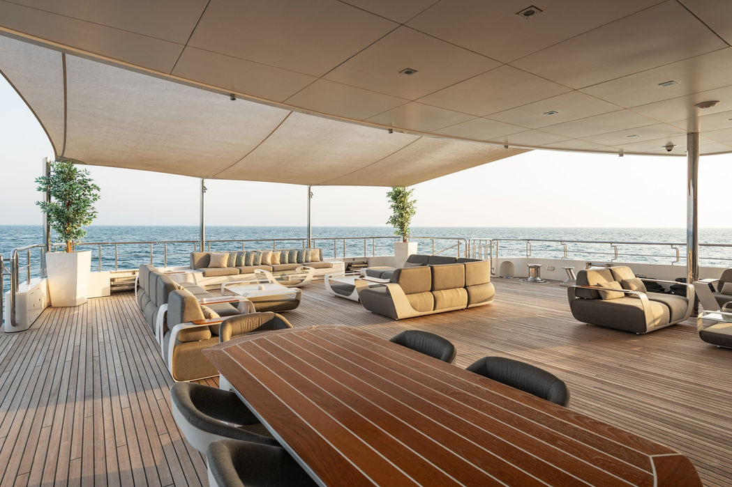Elegant panoramic lounge area overlooking the ocean on Moonlight II