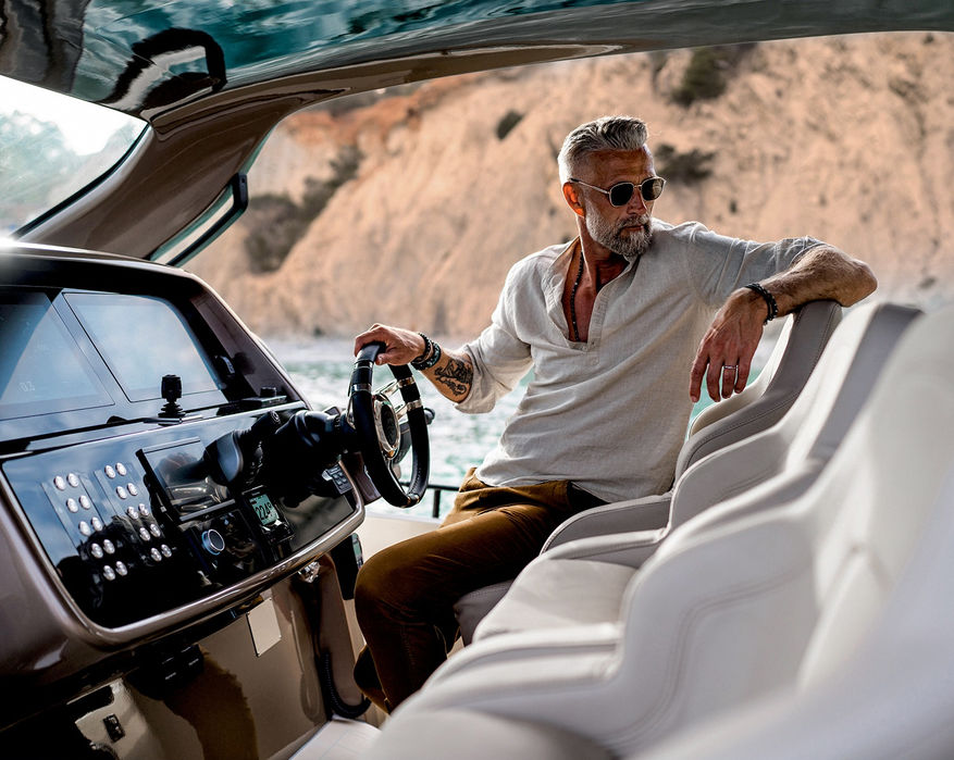 Captain driving the SACS Rebel 47 luxury RIB during a private charter with Navélia Yacht Charters