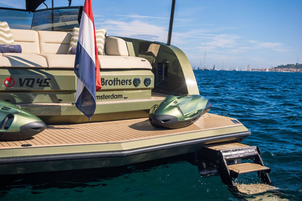 Rear platform of Vanquish 45 ready for swimming during a Monaco charter