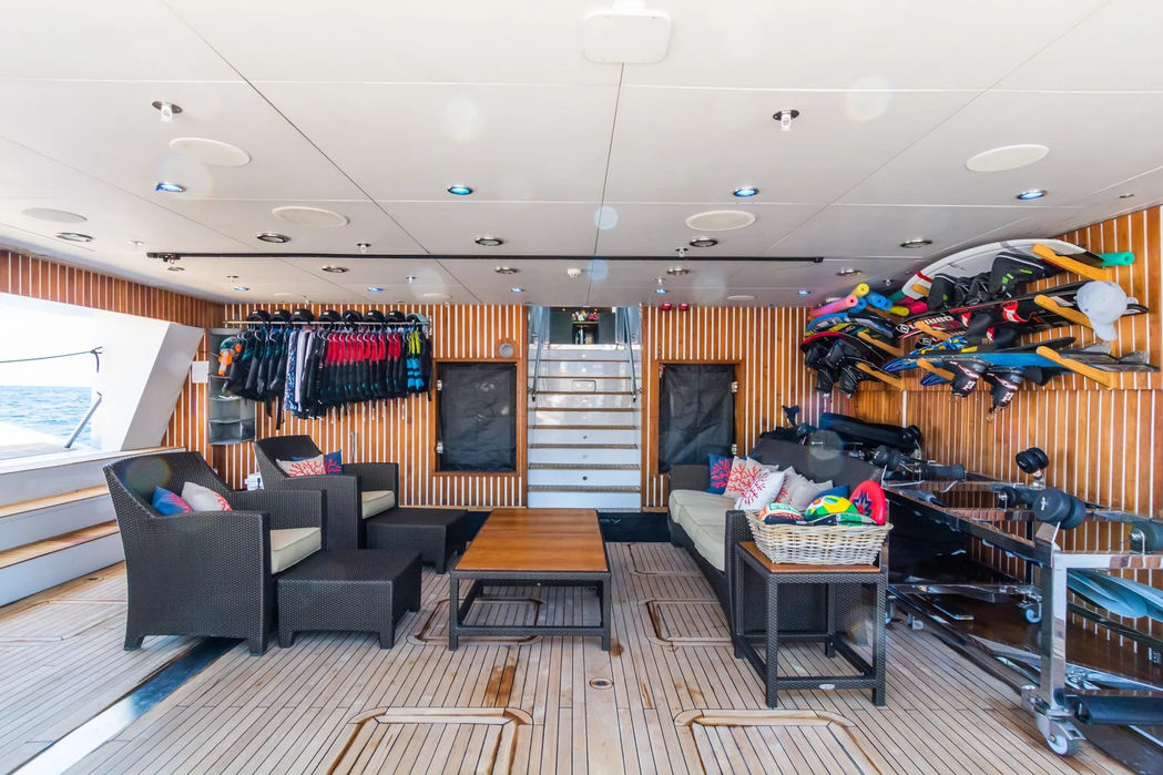 Watersports equipment and dive gear stored in The Wellesley’s toy garage.