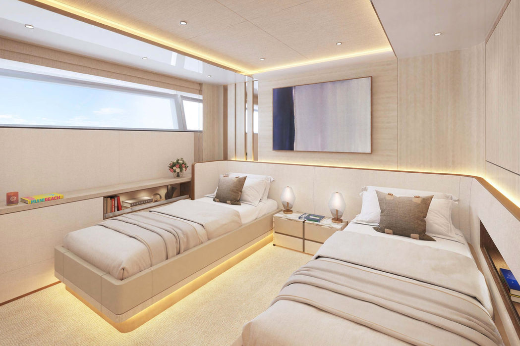 Luxury yacht XWave luxury guest suite with sea-view windows