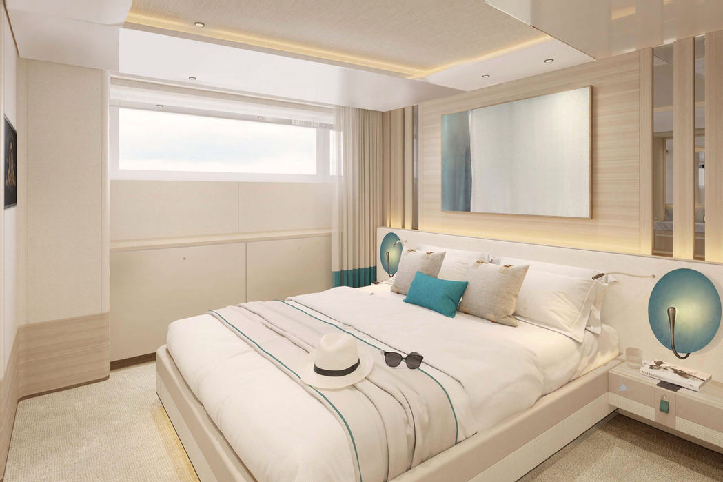 Luxury yacht XWave VIP guest cabin with modern design