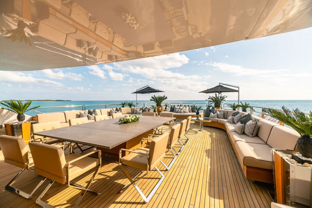 Main deck lounge aboard Sealion with open sea views.