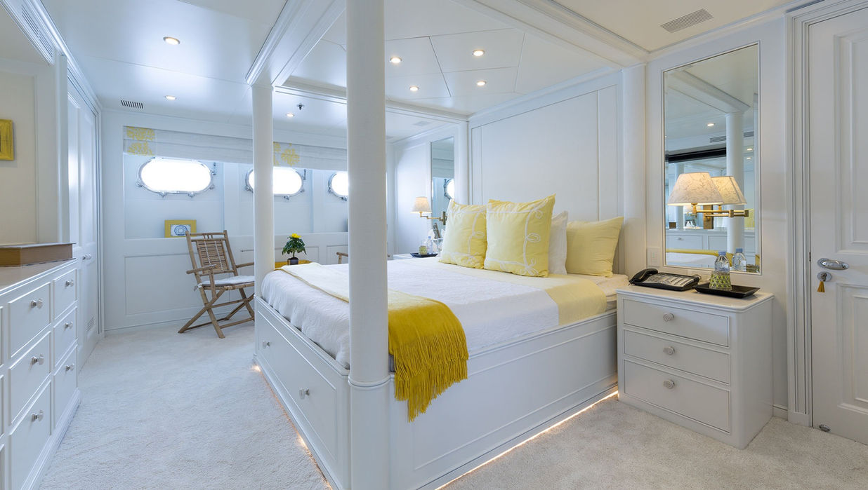 Guest bathroom aboard M/Y Bina with modern fixtures and bright design