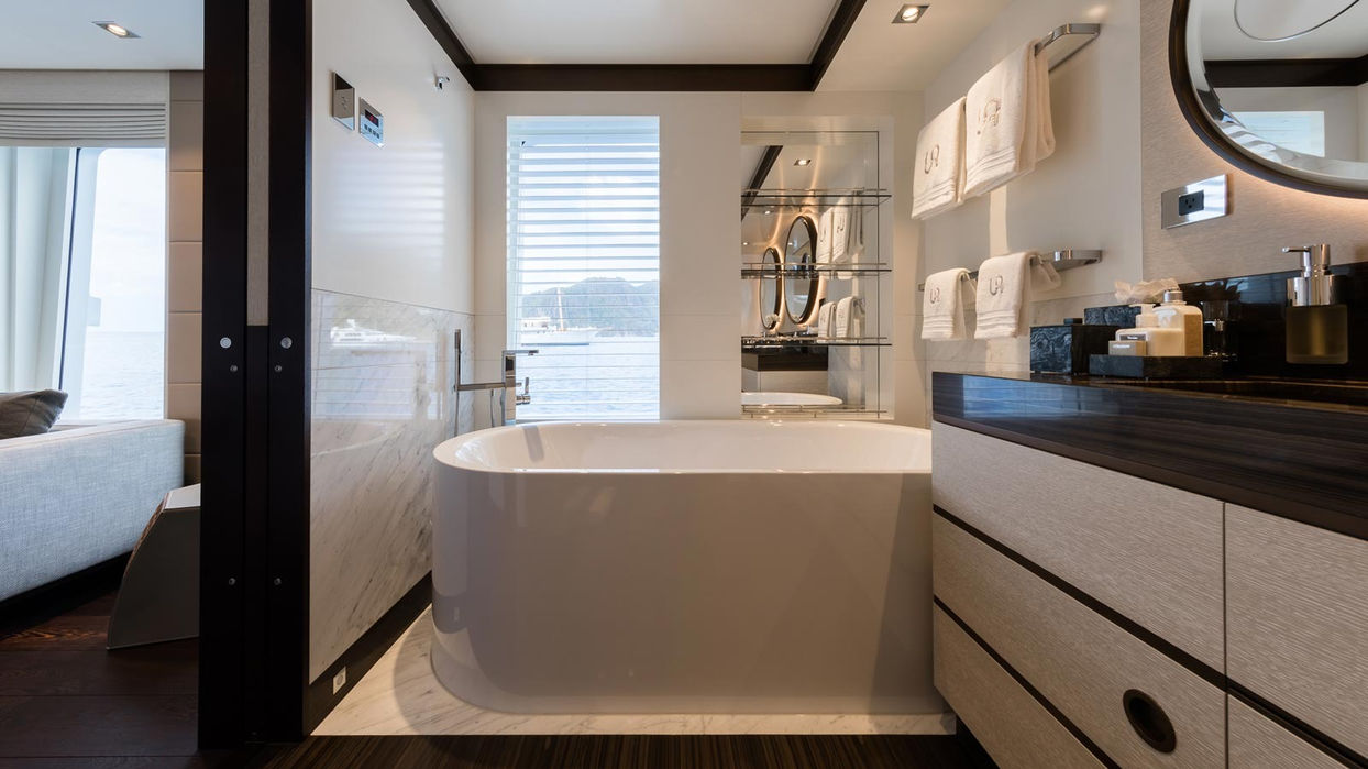 LAURENTIA superyacht owner’s bathroom with modern finishes