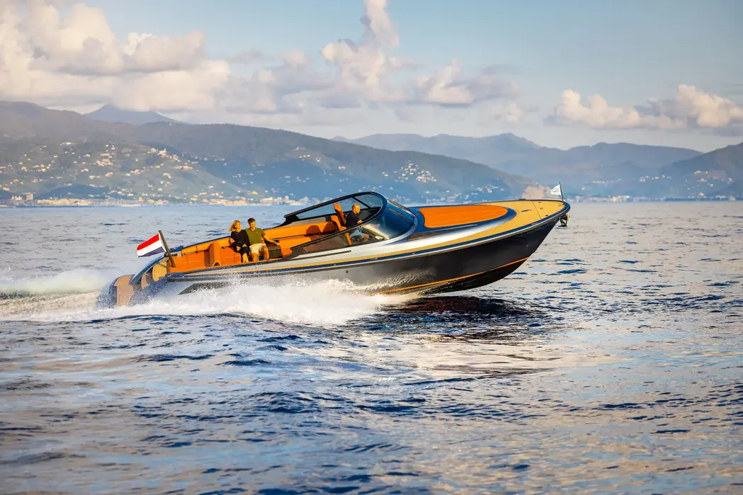 Wajer 38 luxury yacht cruising along the French Riviera under clear Mediterranean skies