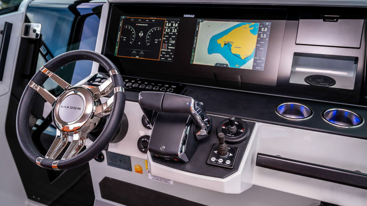 Helm station of the Saxdor 320 GTO with modern navigation displays