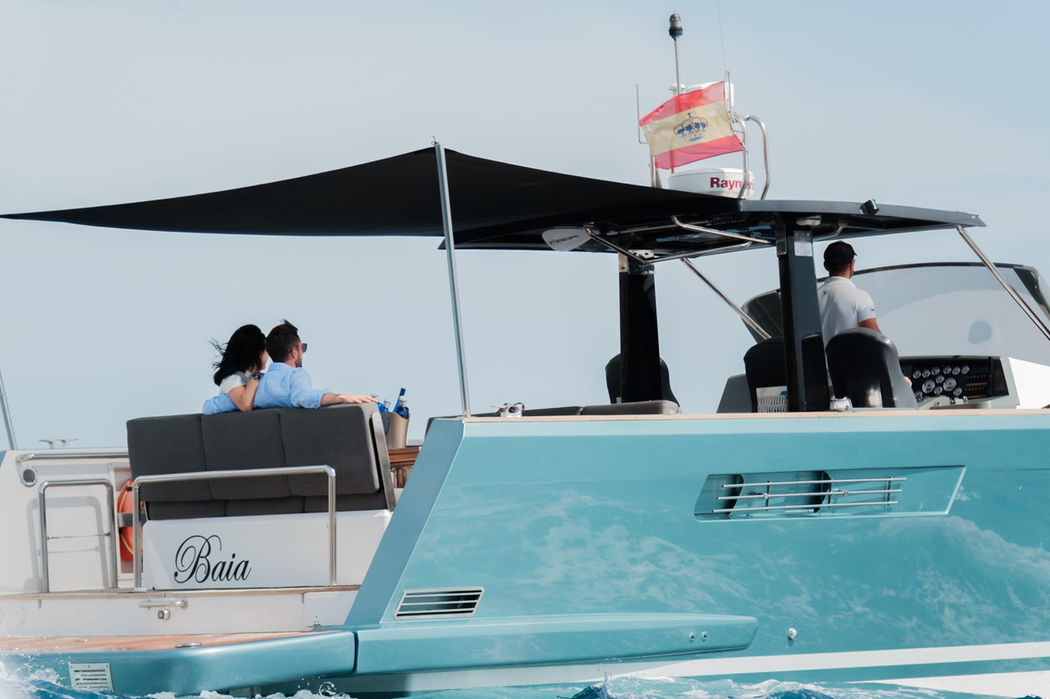 Aft cockpit view of Fjord 40 day yacht during a Saint Tropez charter with Navélia Yacht Charters