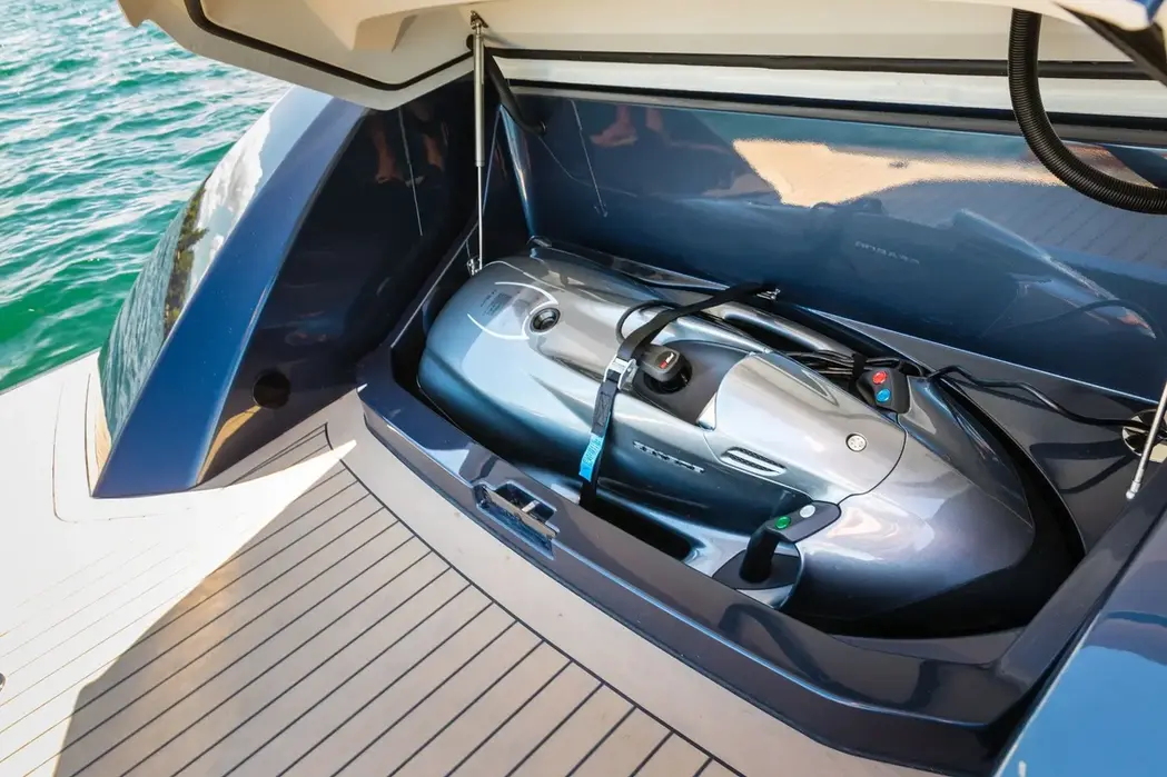 Seabob stored in the aft compartment of Wajer 38 yacht