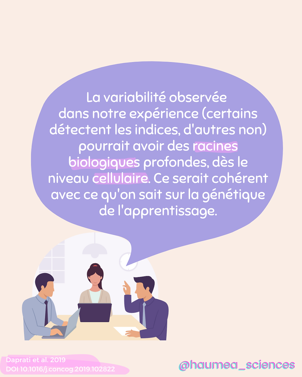 Les différences de perception pourraient avoir des racines biologiques. Illustration de chercheurs discutant autour d’un ordinateur, texte sur la génétique et les apprentissages.
