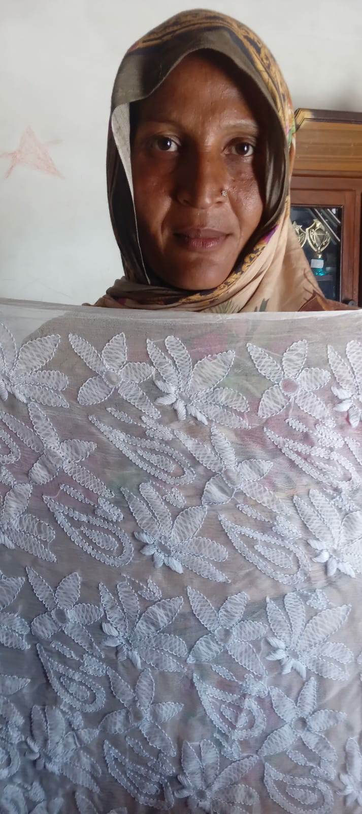 Thumbnail: Shadow Work with French knot stitch on Chiffon Fabric