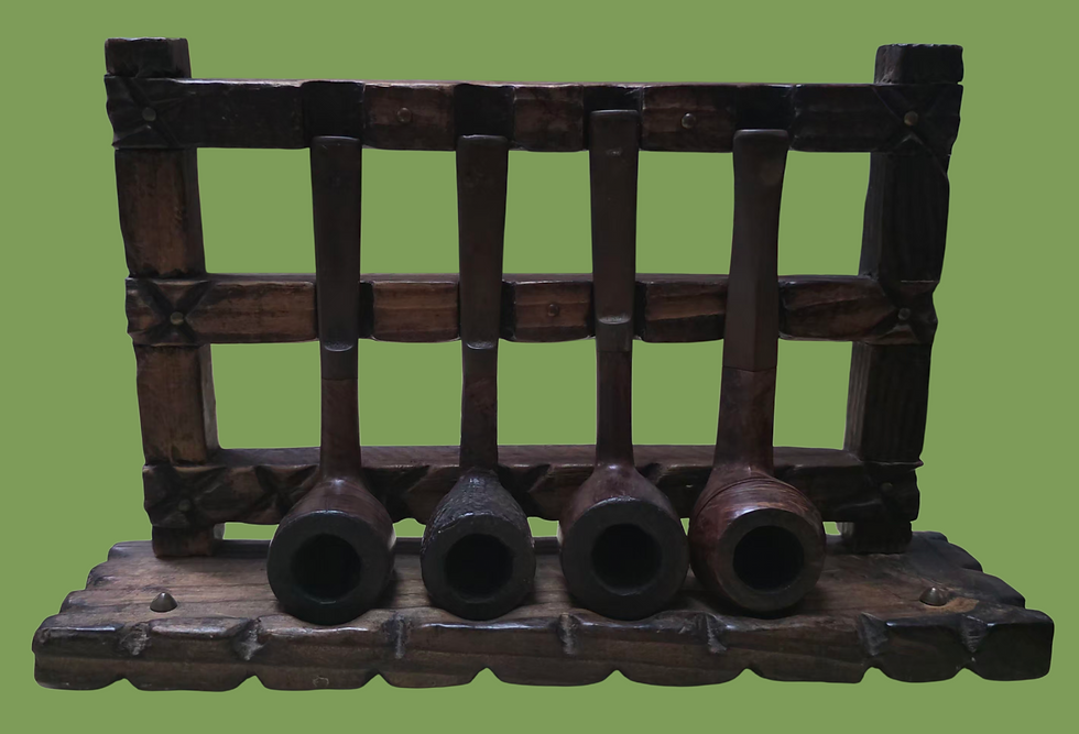 Thumbnail: Folk-Art Briar Pipe Set & Hand-Carved Rack