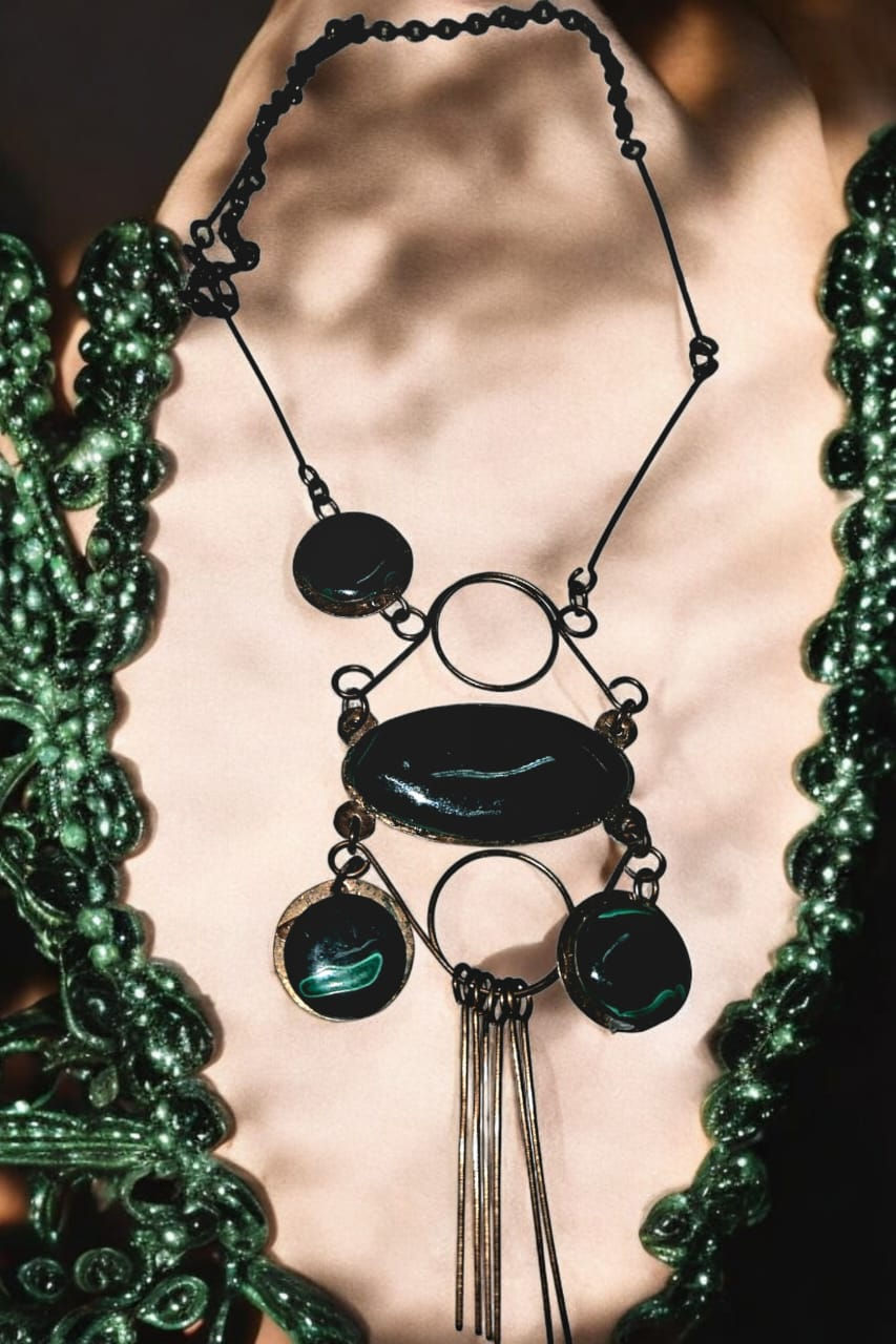 Stunning Natural Malachite & Copper Necklace is a beautiful statement piece