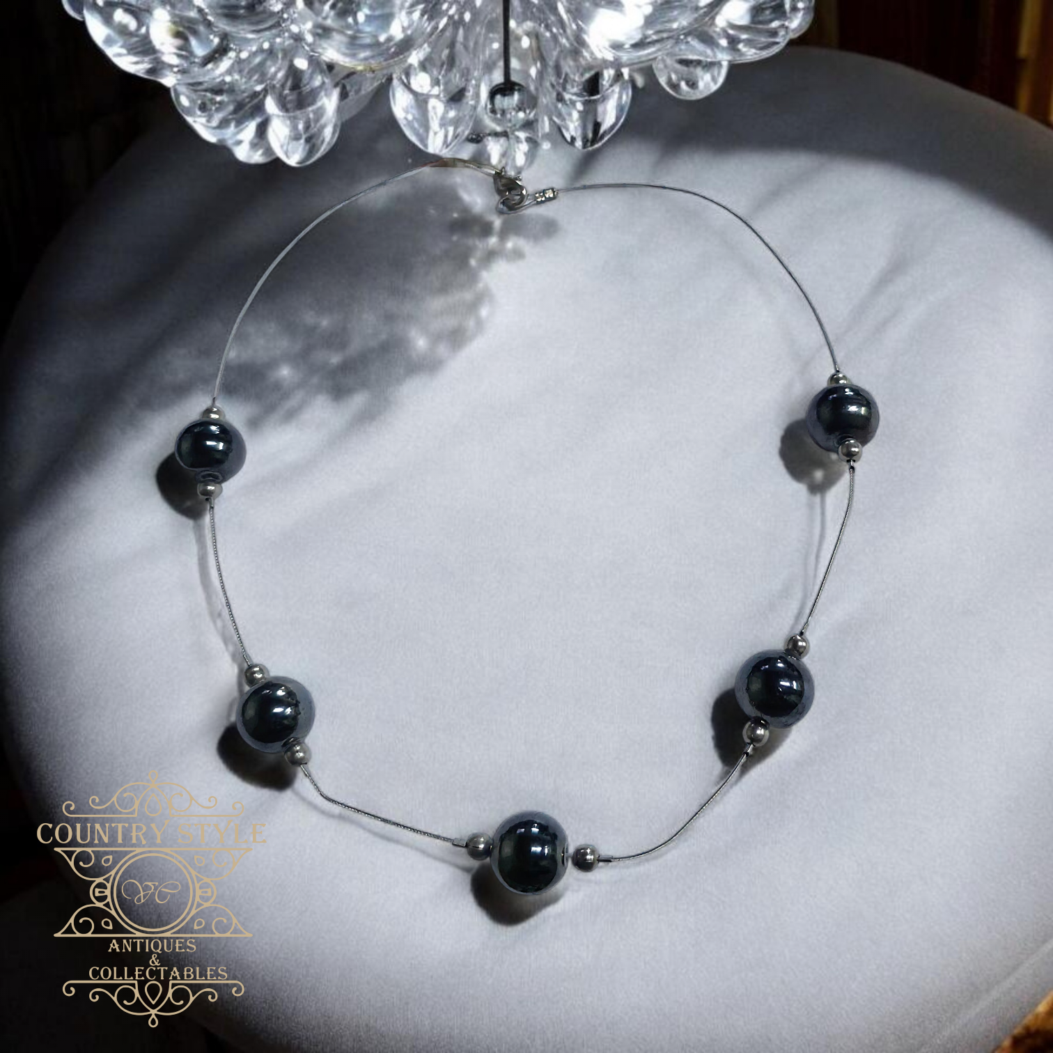 Vintage Modernist Hematite Style Floating Bead Choker