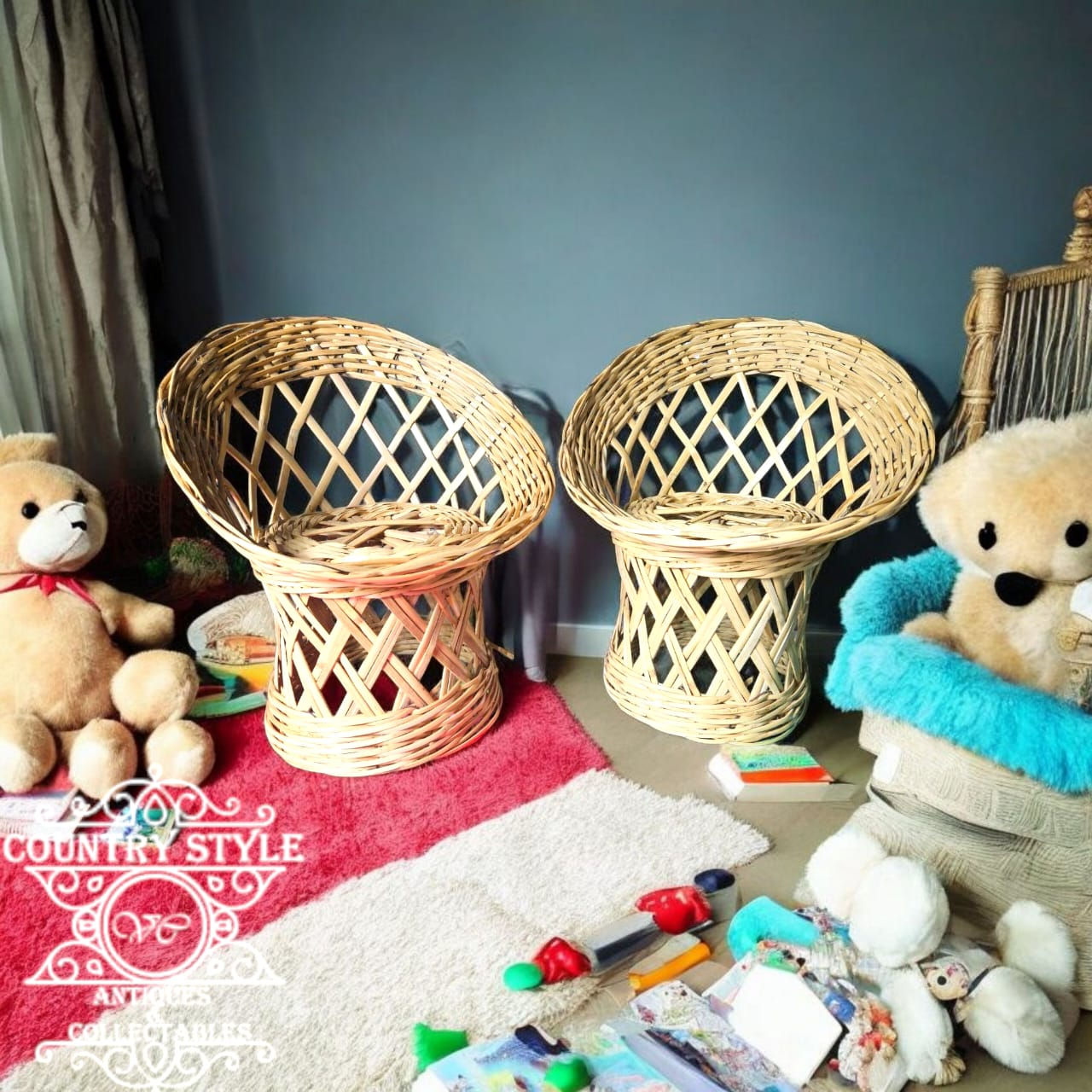 Vintage weaved miniature bamboo chairs