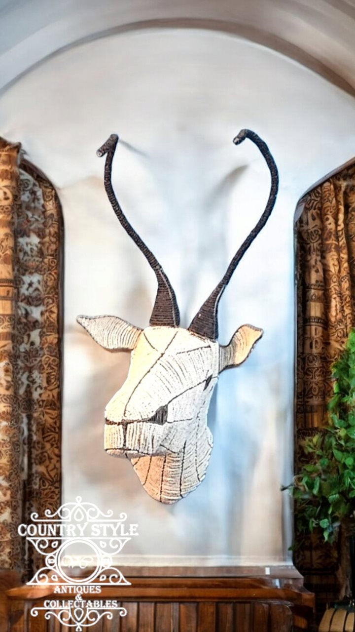 Thumbnail: Large Trophy Head made using a wire sculpture with threaded beads 76 x44x36cm