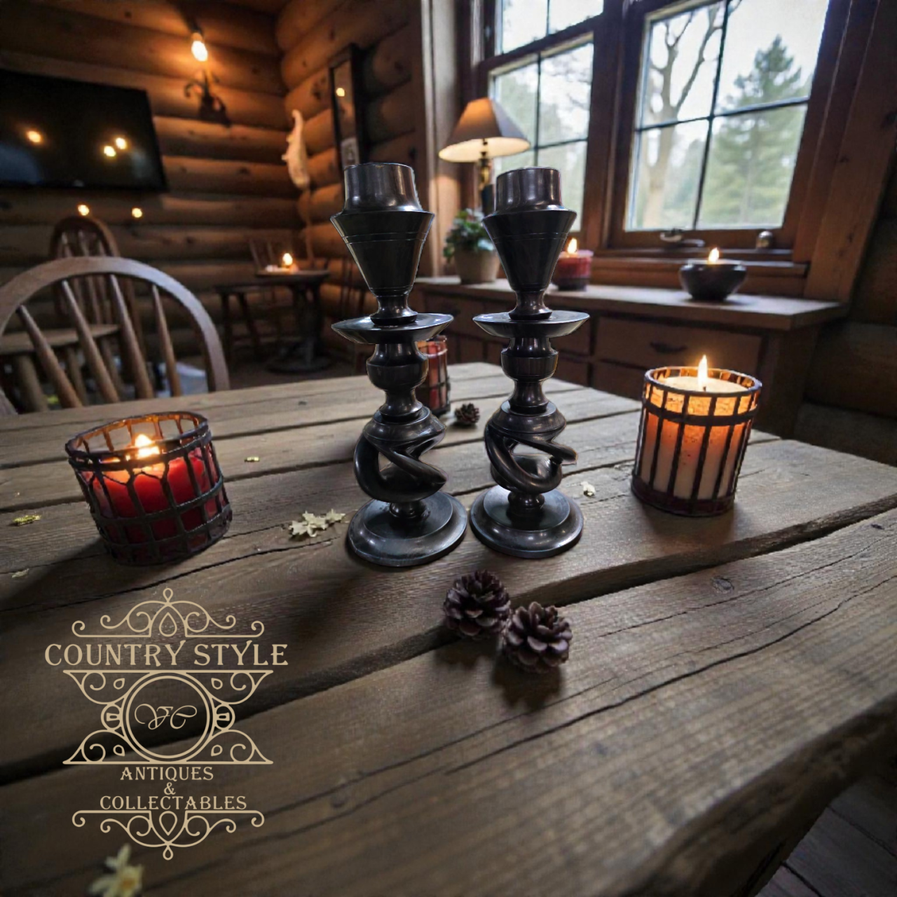 Makonde-style hand-carved candle holders