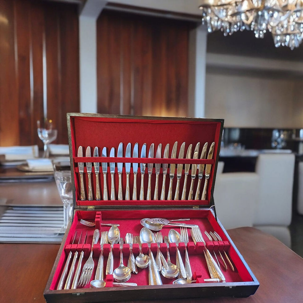 Wooden Box with 104 PC Angora Plate Cutlery set see pictures for content list