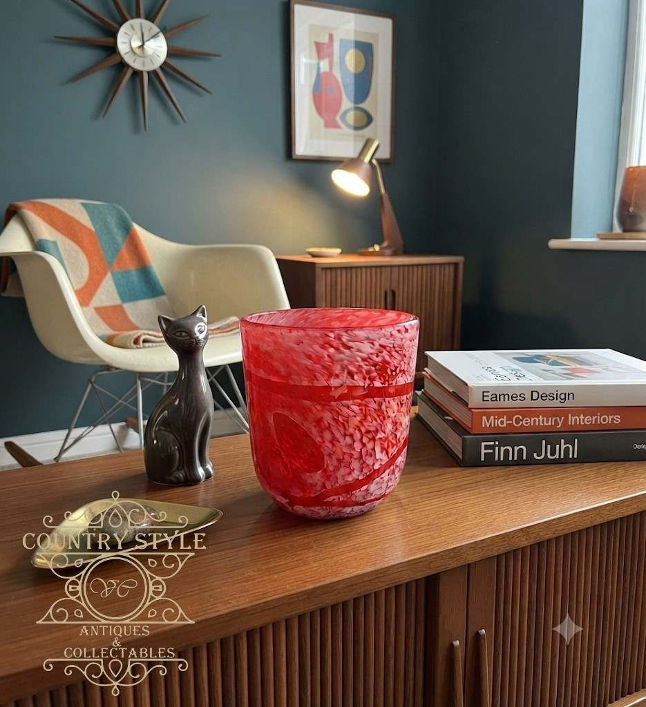 Hand-blown heavy studio art glass vase