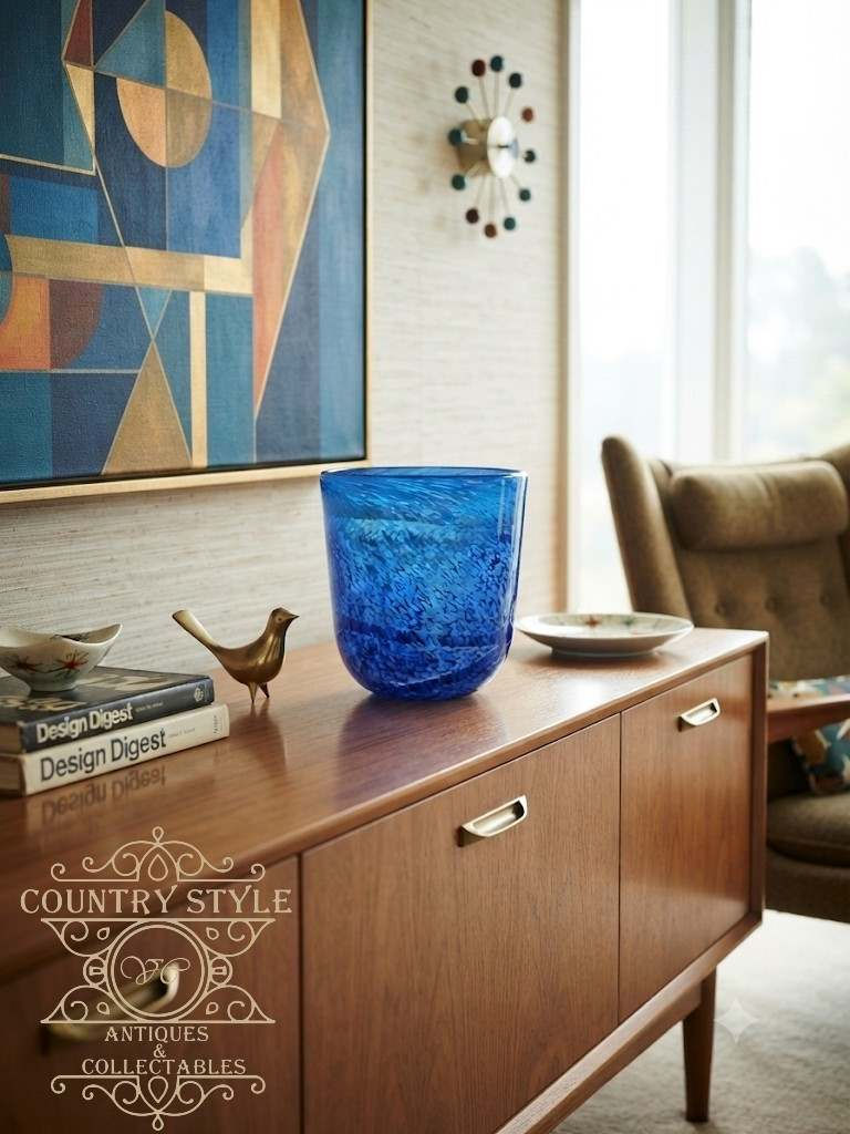 Hand-blown heavy studio art glass vase