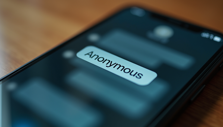 Close-up of a smartphone screen showing an anonymous chat interface
