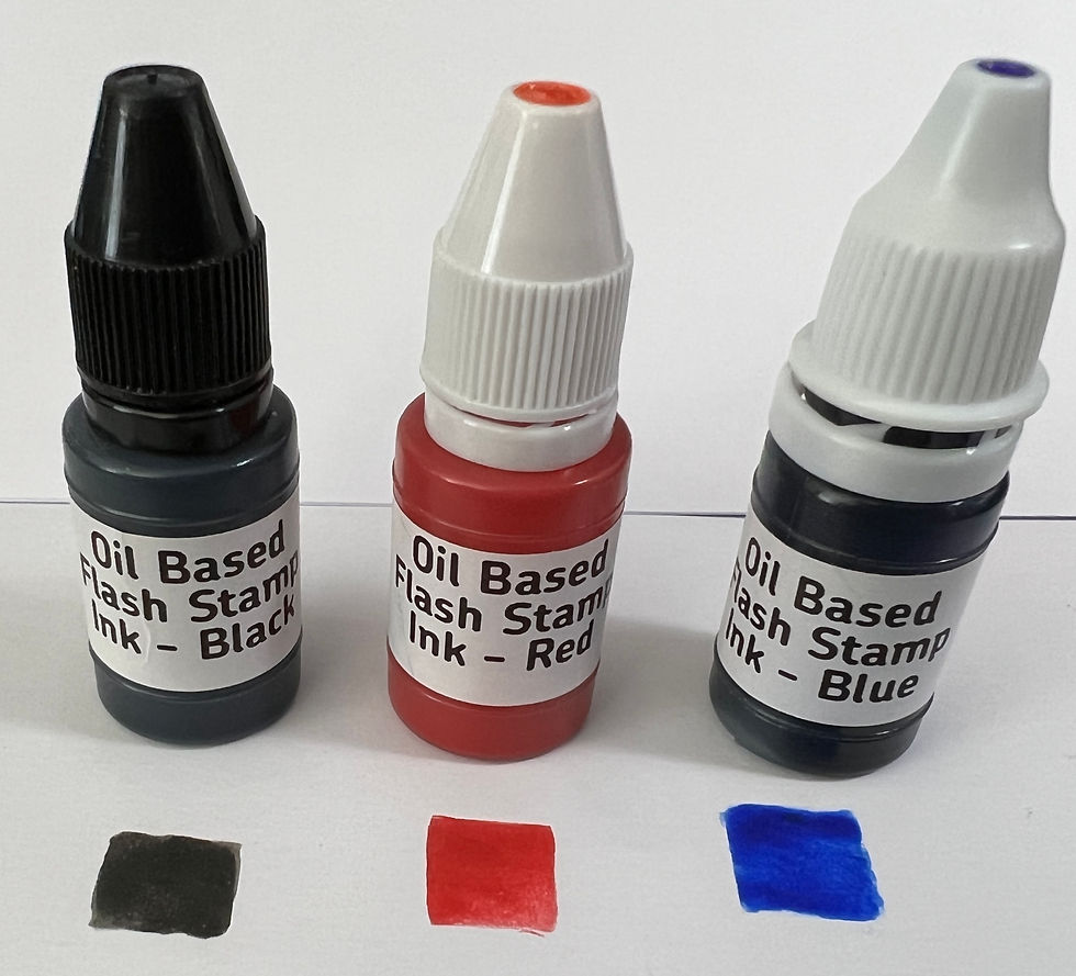 Black, Blue and Red ink for flash sealed rubber stamps