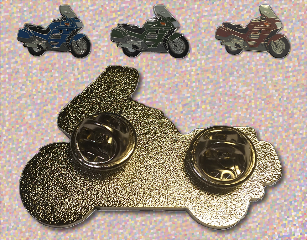 Thumbnail: Honda ST1100 Motorcycle pin badge back view, showing 2 pins with fitted butterfly clips and small images of front of badges