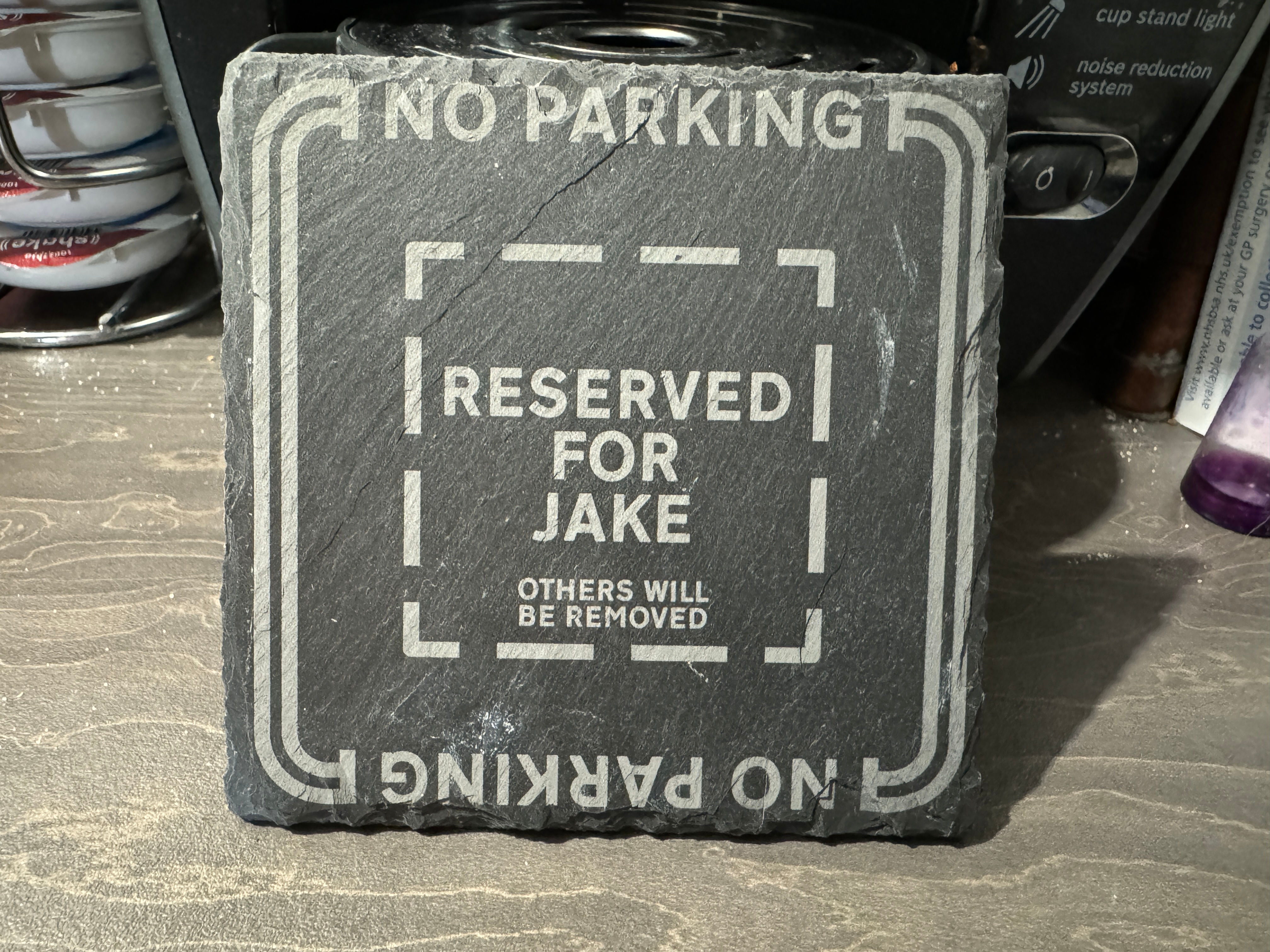 Personalised Engraved Square Slate Coaster NO PARKING - RESERVED FOR *NAME* Gift