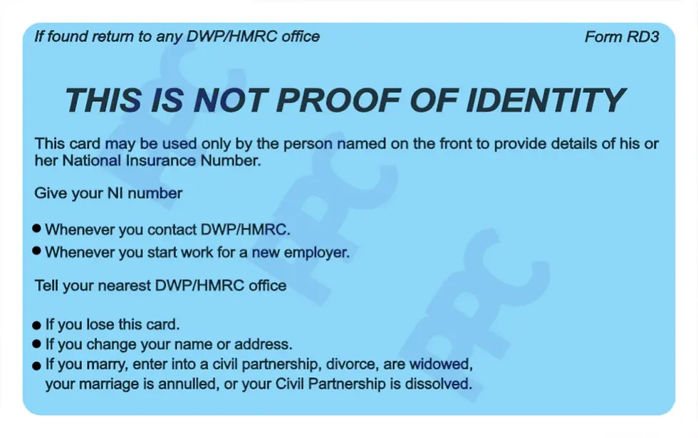 Thumbnail: National Insurance card, back