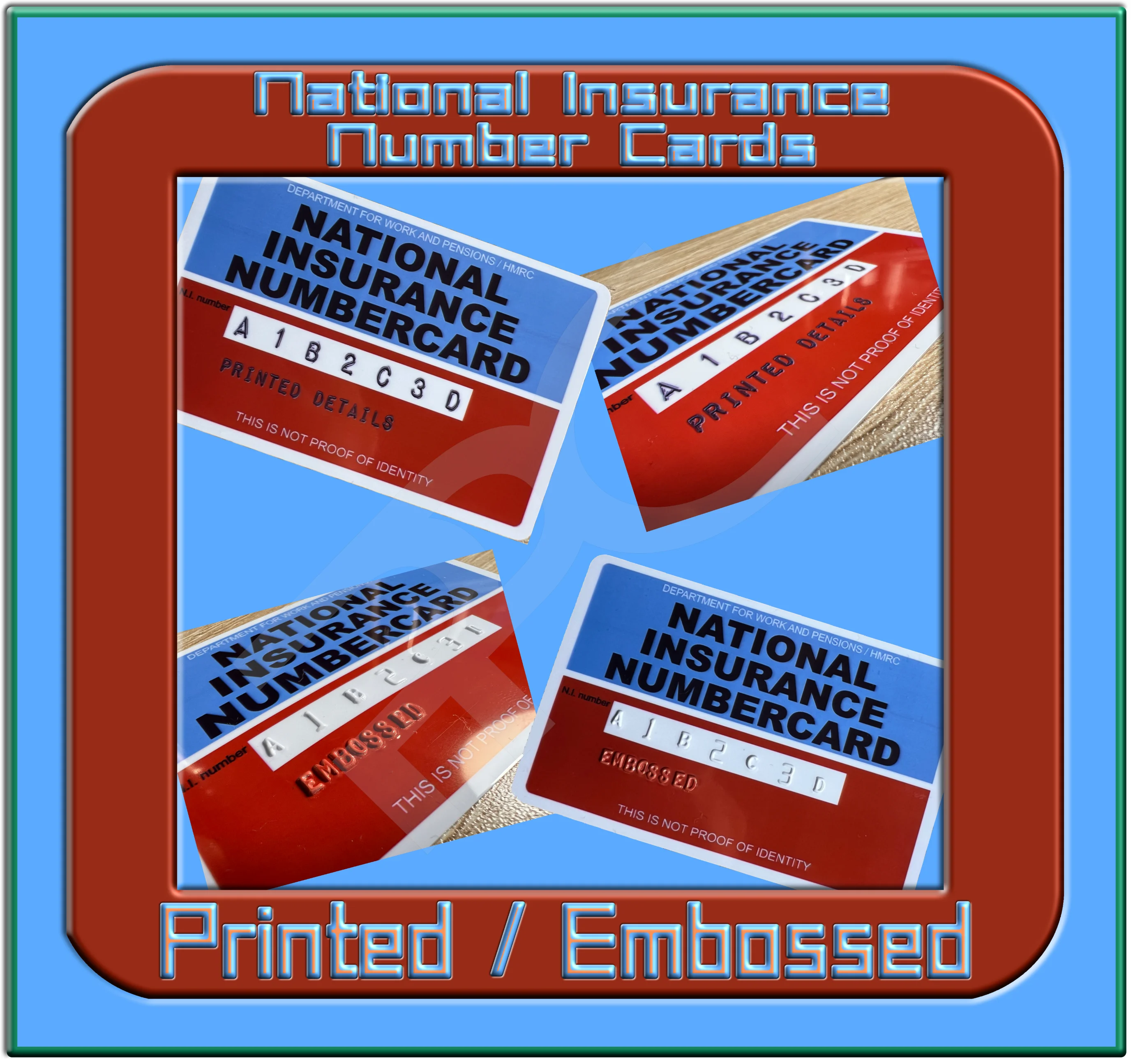 National Insurance Number Card Replacement. Printed, Lasered or Embossed