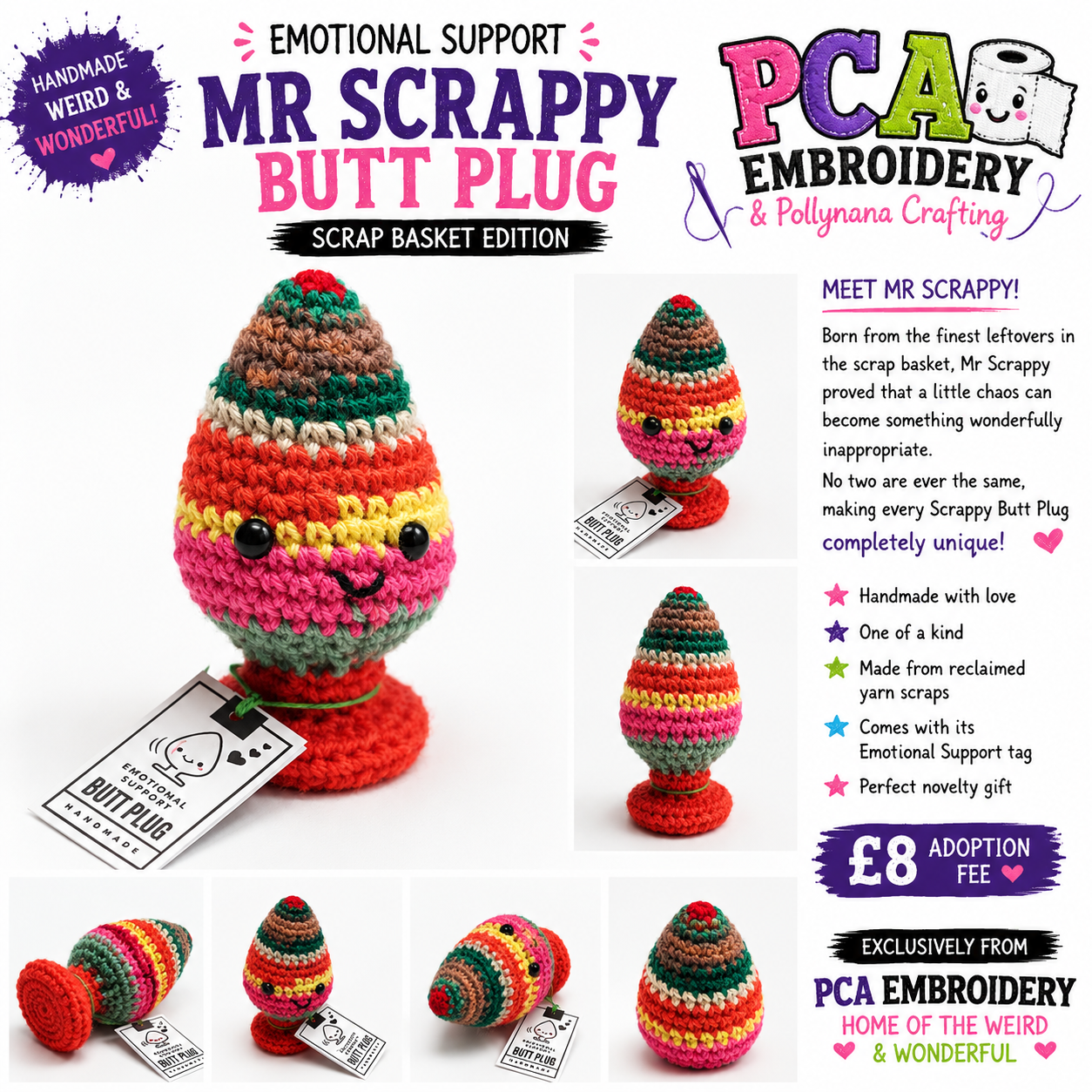 Scrappy Butt Plug #001� One of a Kind Crochet Novelty