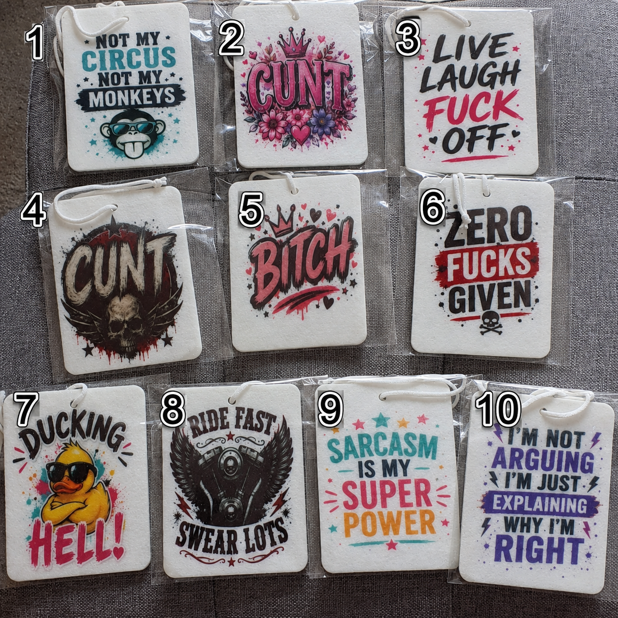 Funny & Rude Cedarwood Scented Car Air Fresheners – Choice of 18 Designs