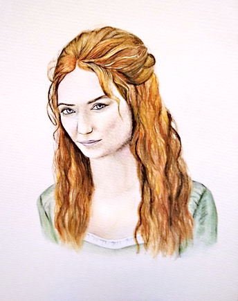 Watercolour portrait painting of Demelza from Poldark.
