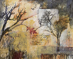 Mixed media abstract painting with tree