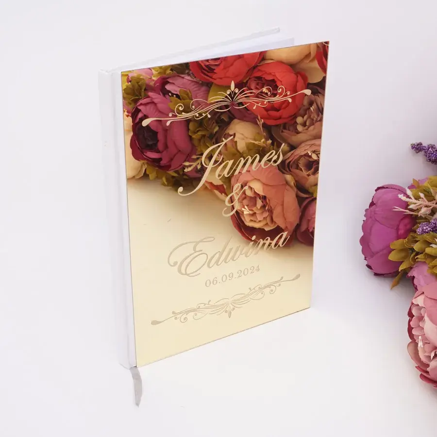 Thumbnail: Custom Wedding Signature Guest Book Personalized Gold/Silver Empty White Blank