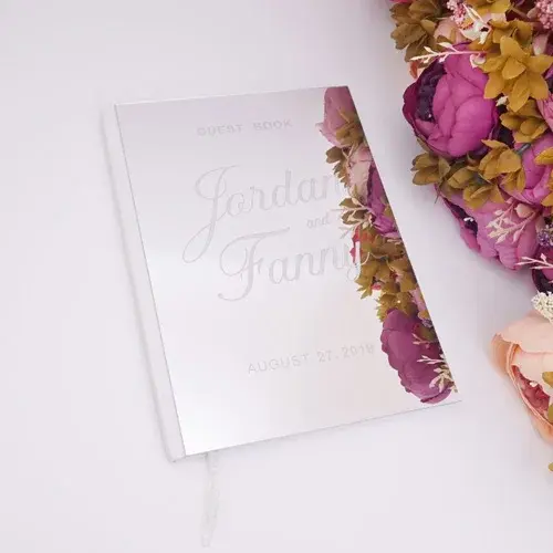 Thumbnail: Custom Wedding Signature Guest Book Personalized Gold/Silver Empty White Blank