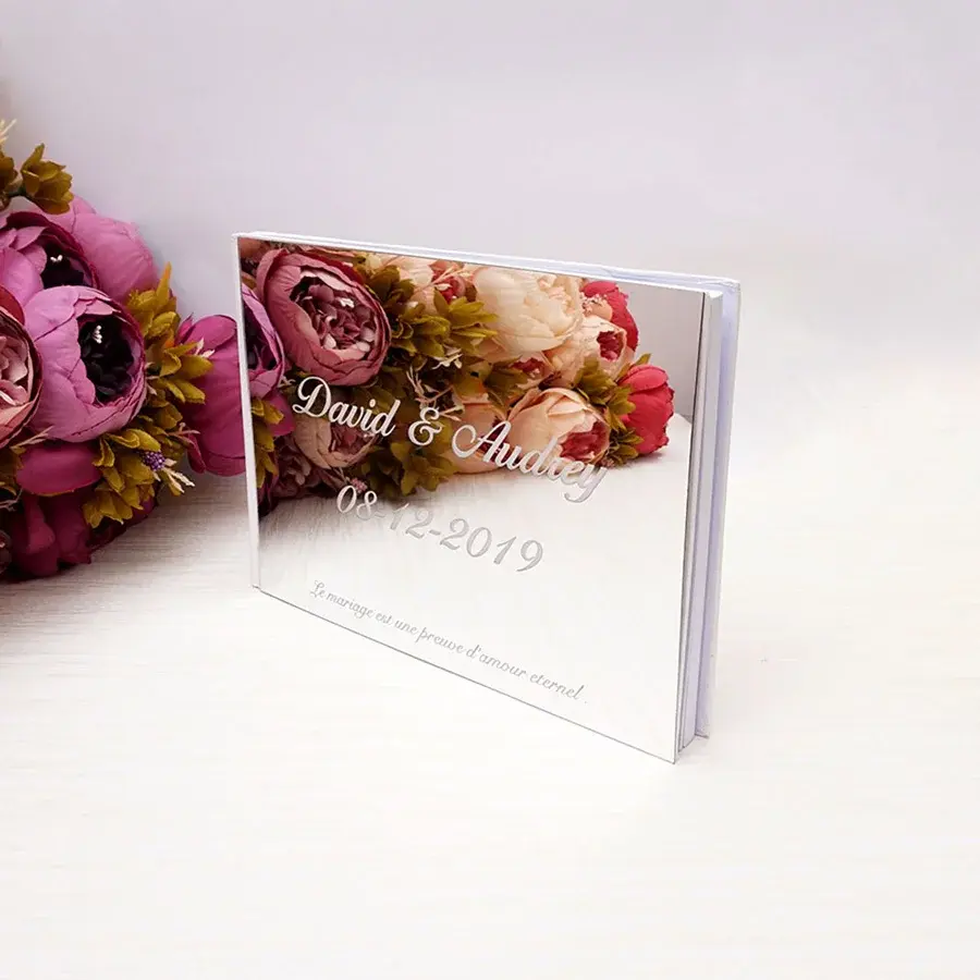 Thumbnail: Custom Wedding Signature Guest Book Personalized Gold/Silver Empty White Blank