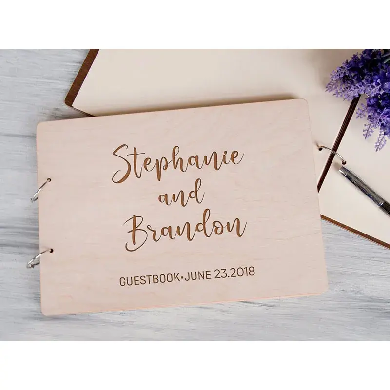 Thumbnail: Personalized Wedding Guest Book Wooden Wedding Wishes Custom Name and Date A4/A5
