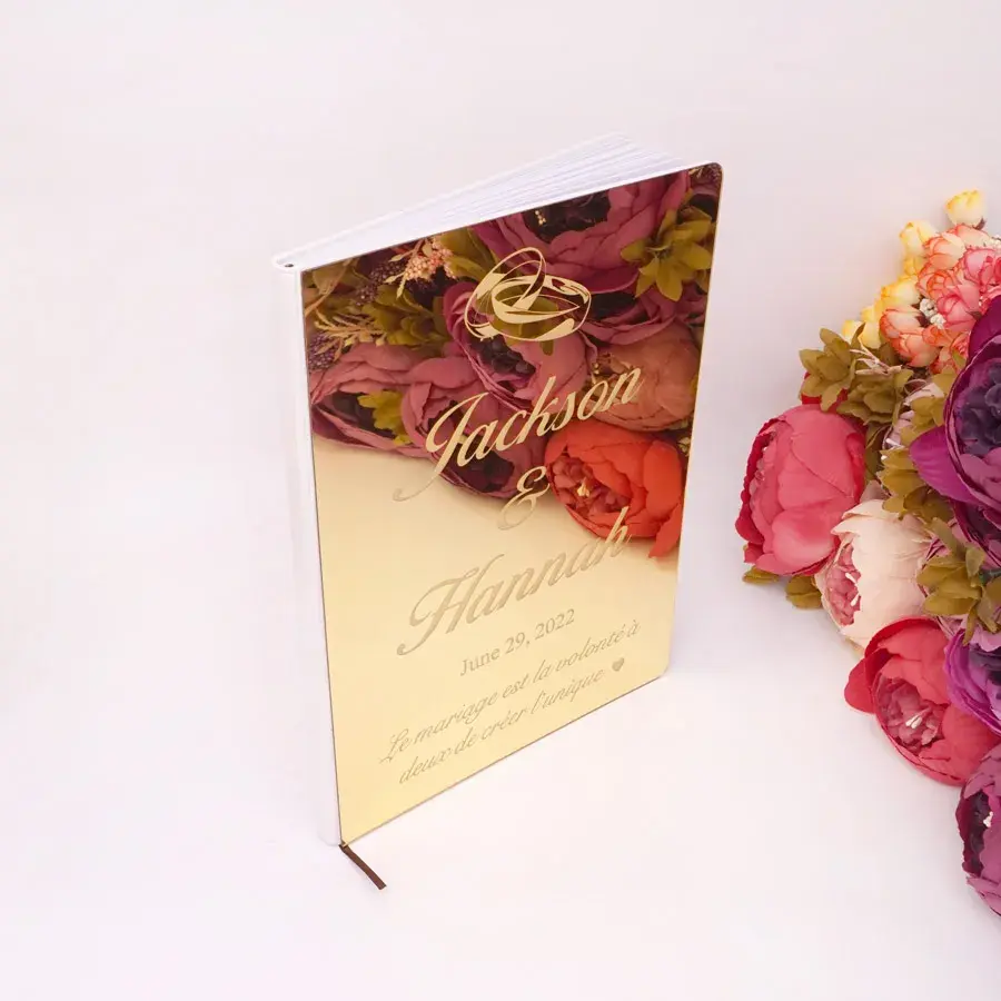Thumbnail: Custom Wedding Signature Guest Book Personalized Gold/Silver Empty White Blank