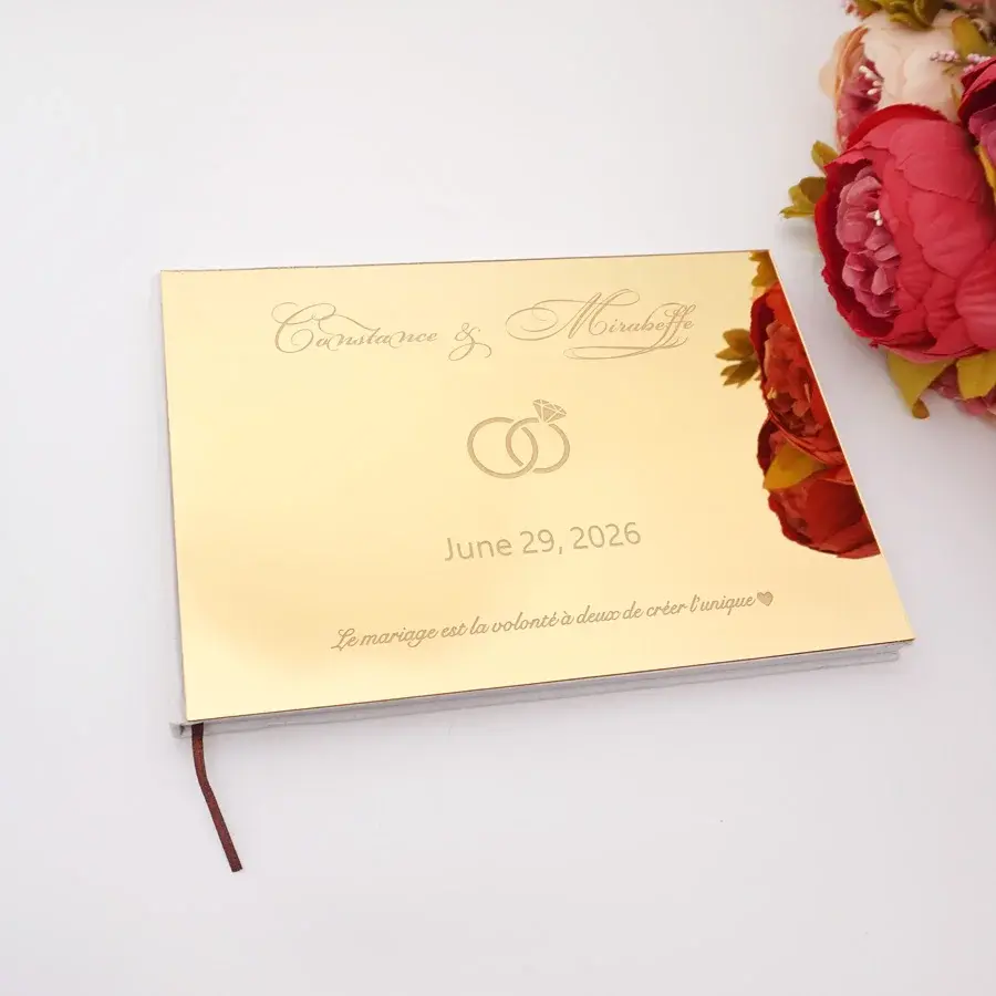 Thumbnail: Custom Wedding Signature Guest Book Personalized Mirror Cover Empty Blank Pages