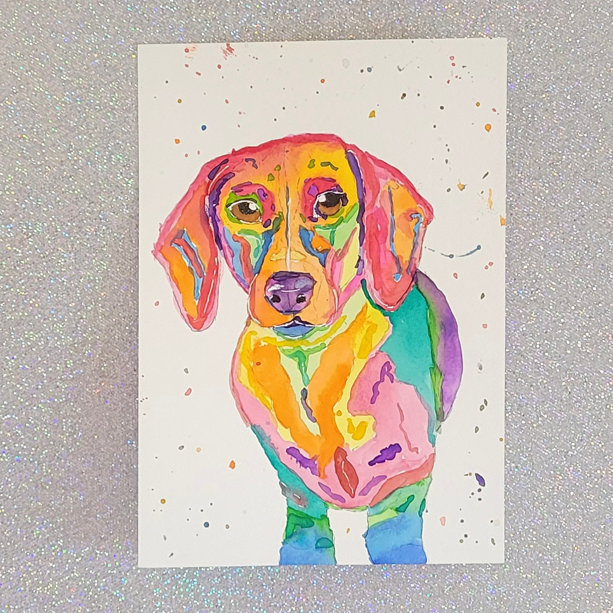 Rainbow Dachshund Portrait Watercolour Original