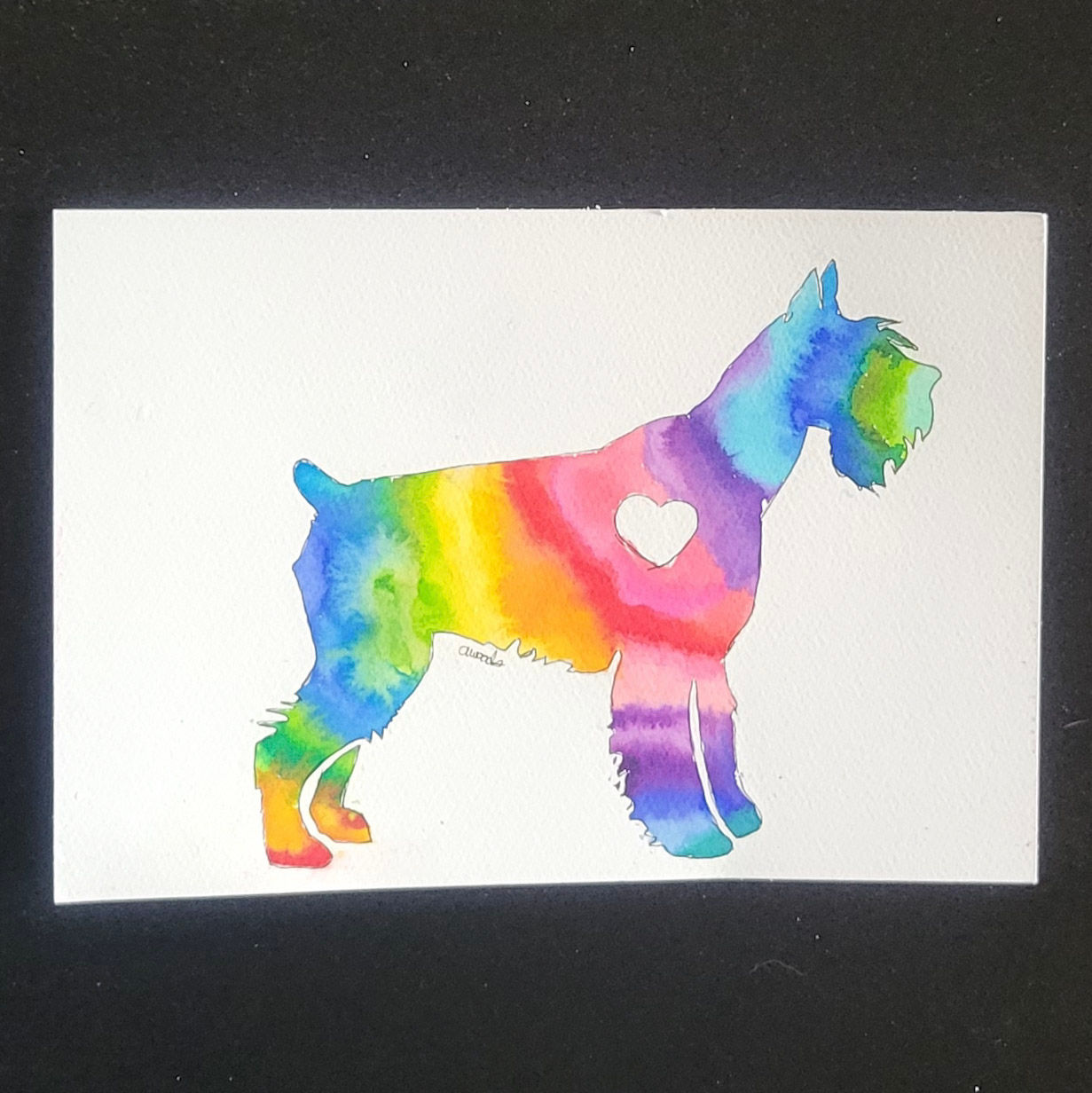 Rainbow Schnauzer Silhouette Watercolour Original
