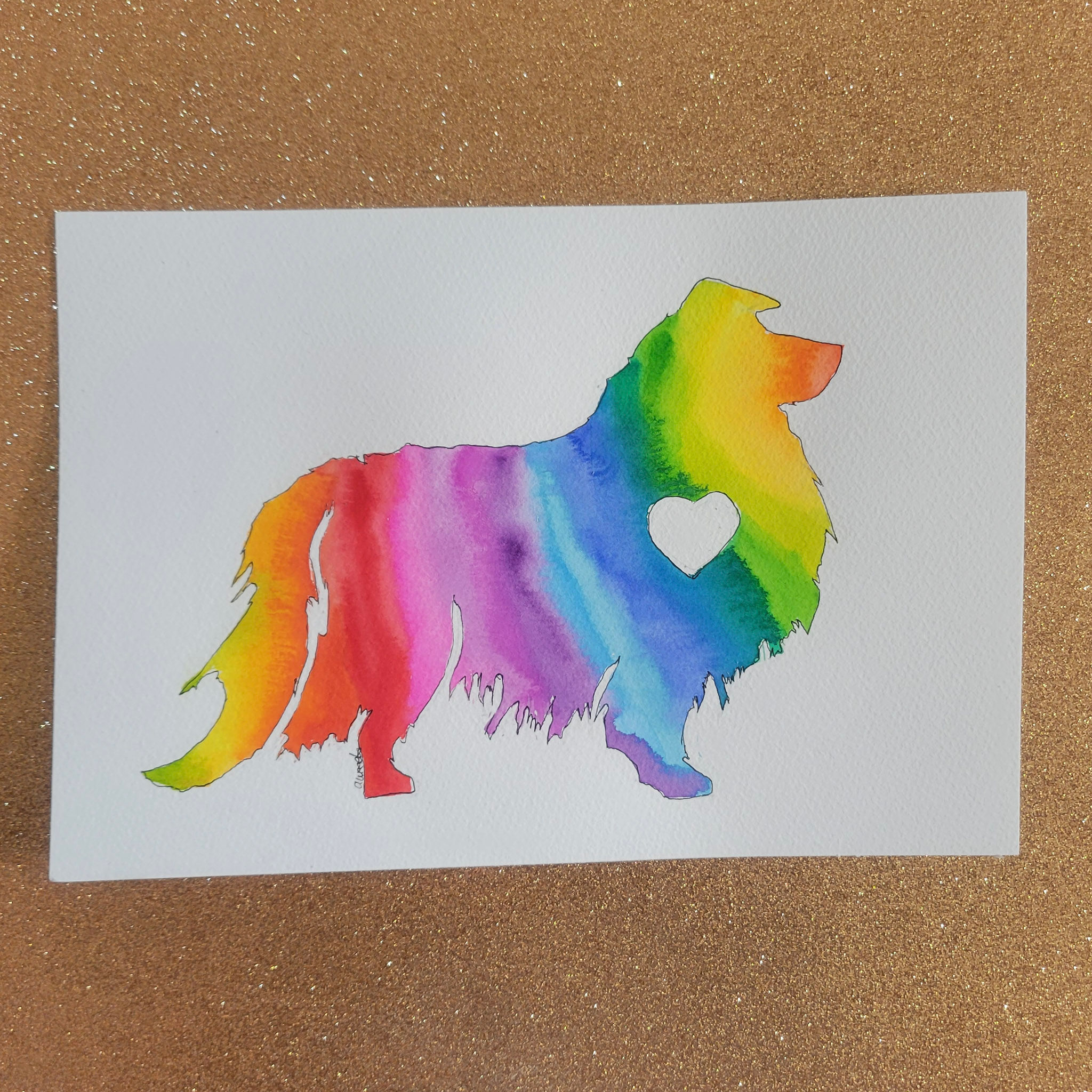 Rainbow Sheltie/Collie Silhouette Watercolour Original