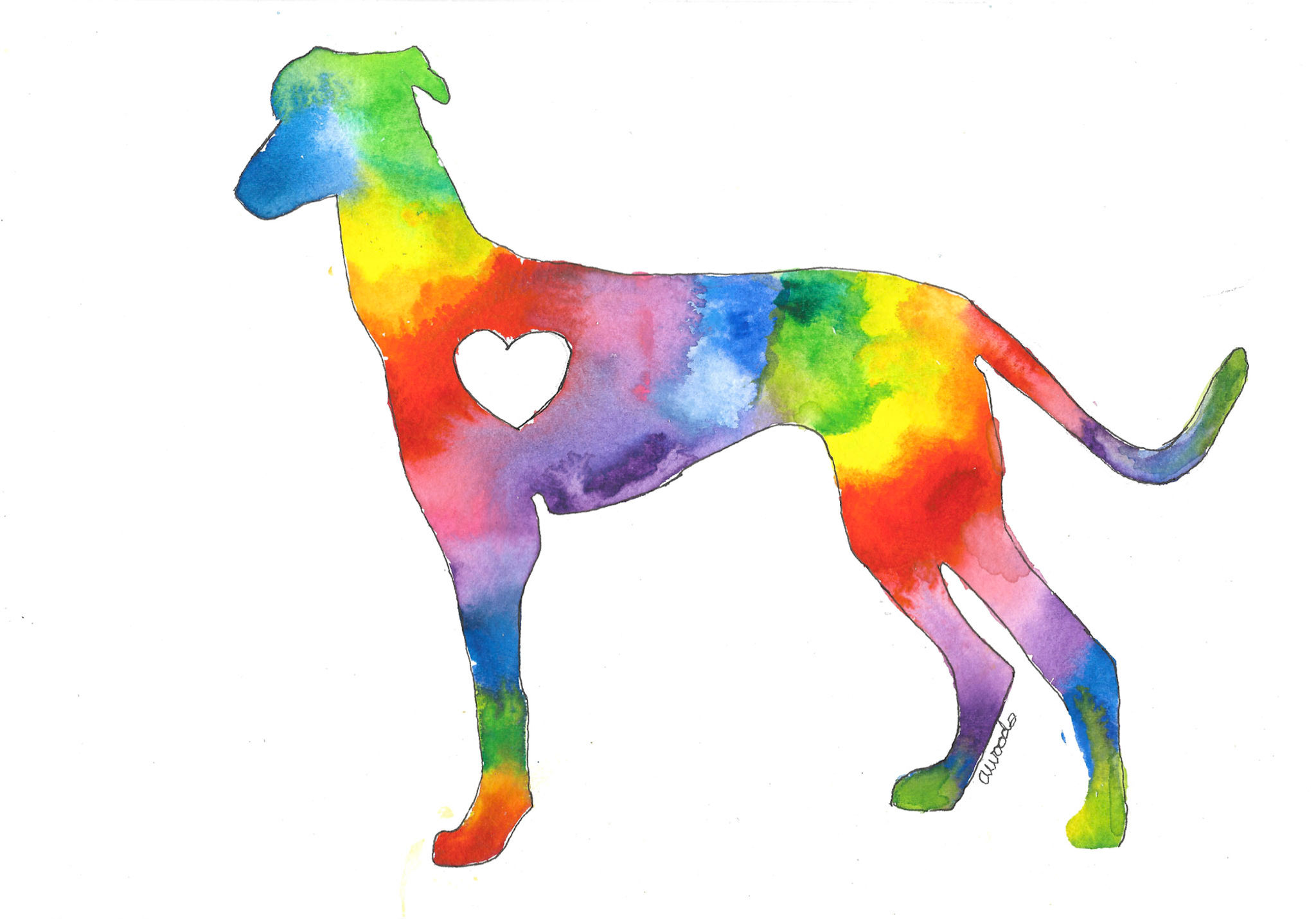 Rainbow Greyhound Silhouette Print