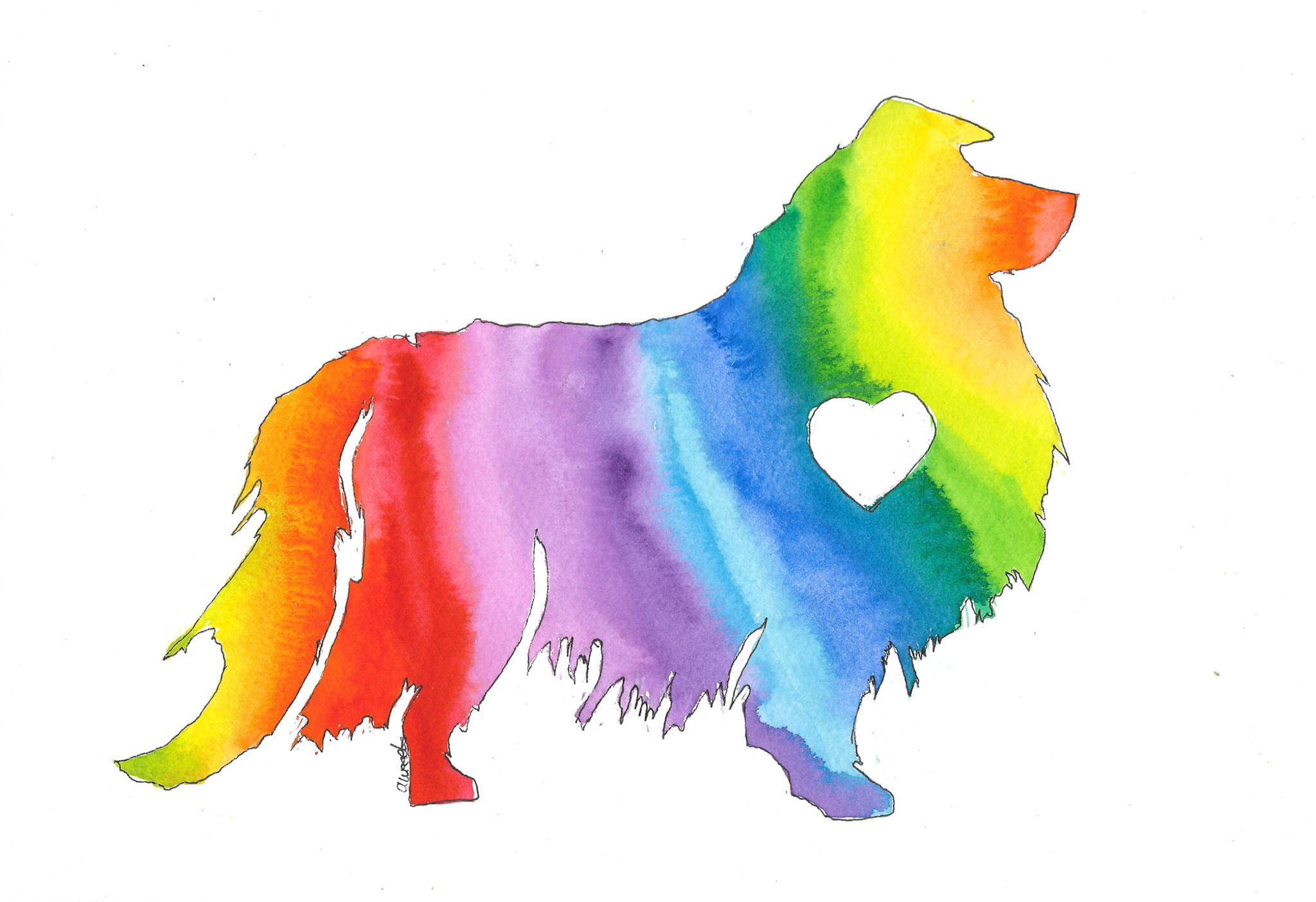 Rainbow Collie/Sheltie Silhouette Print