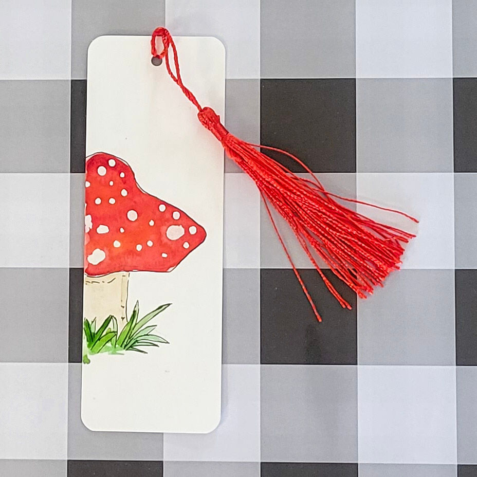 Red Mushroom Bookmark with Red Tassel