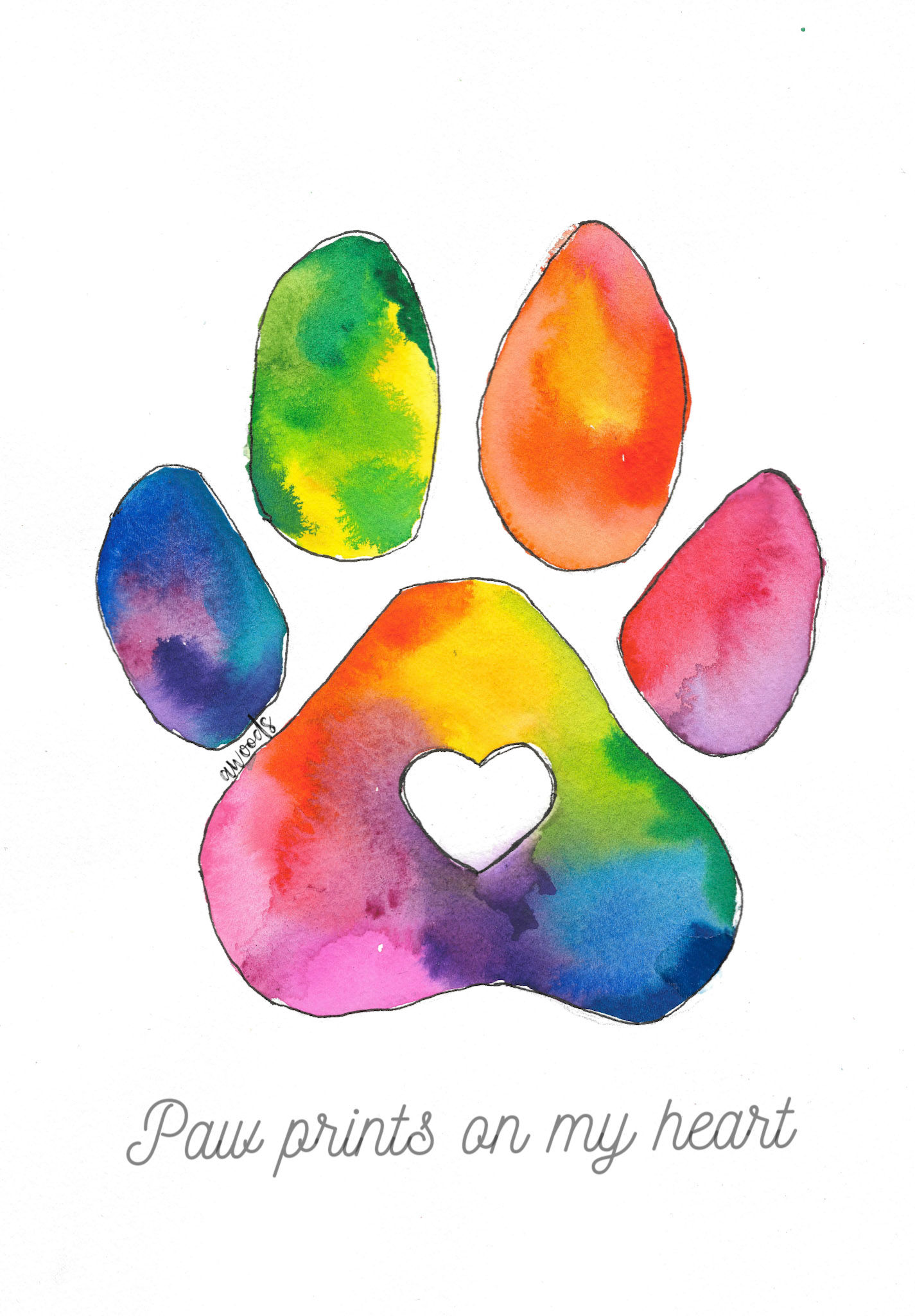 Paw prints on my heart (with writing) Print
