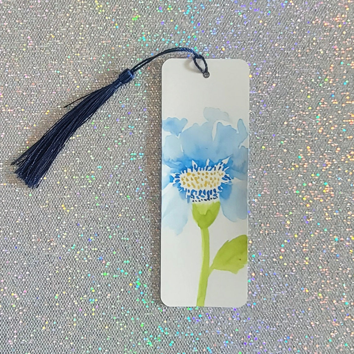 Blue Floral Bookmark with Navy Tassel